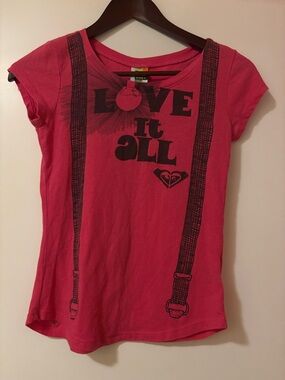 Y2K Roxy Hot Pink Graphic 'Love It All' Tee with Black Print